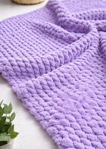 Lila Alize puffy Örgü Battaniye - Görsel 2