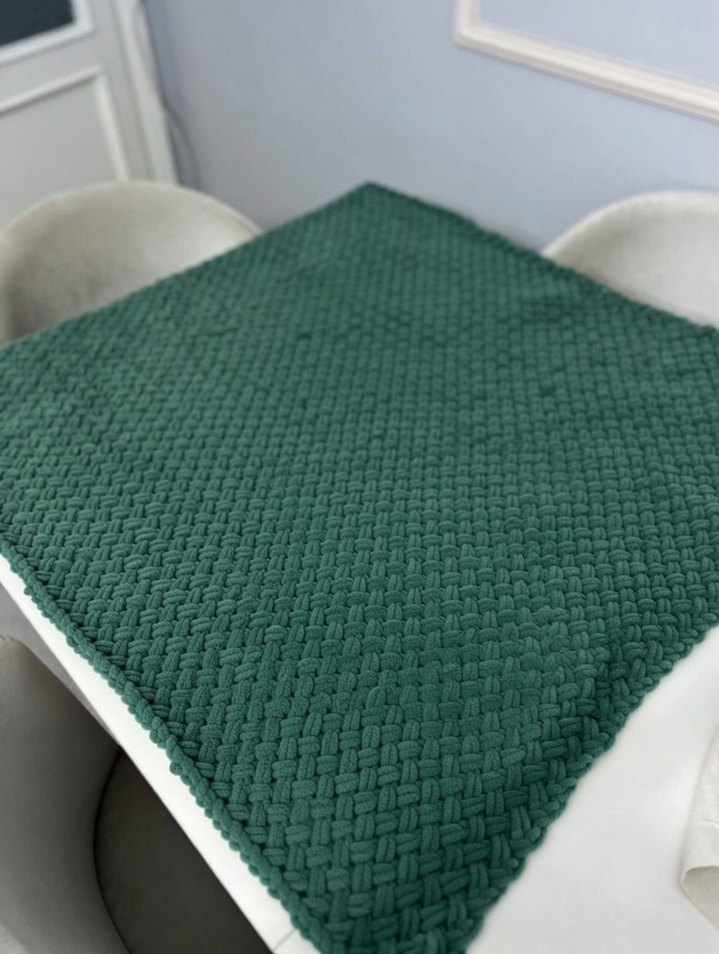 Petrol yeşili Örgü Çocuk Battaniyesi - Görsel 4