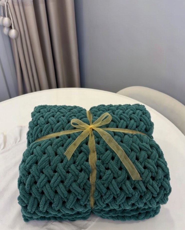 Petrol yeşili Örgü Çocuk Battaniyesi - Görsel 5
