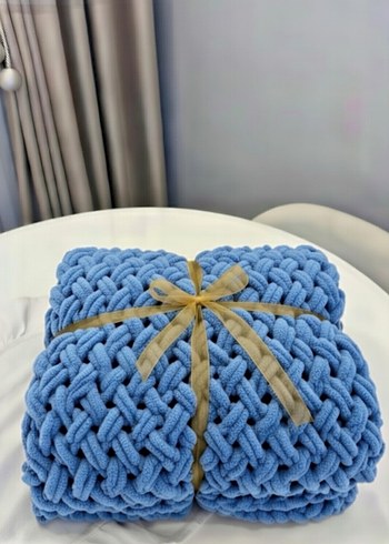 Kot Mavi Örgü Çocuk Battaniyesi - Görsel 2