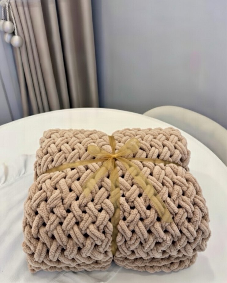 Bej renginde Alize Örgü Çocuk Battaniyesi - Görsel 3