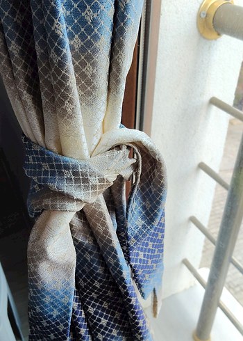 Beden Mavi ve Gri Batik Desenli Perde