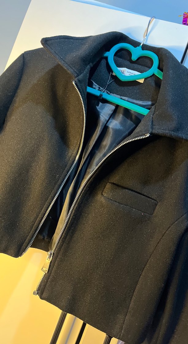 Siyah Fermuarlı Kadın Midi Ceket - Görsel 2