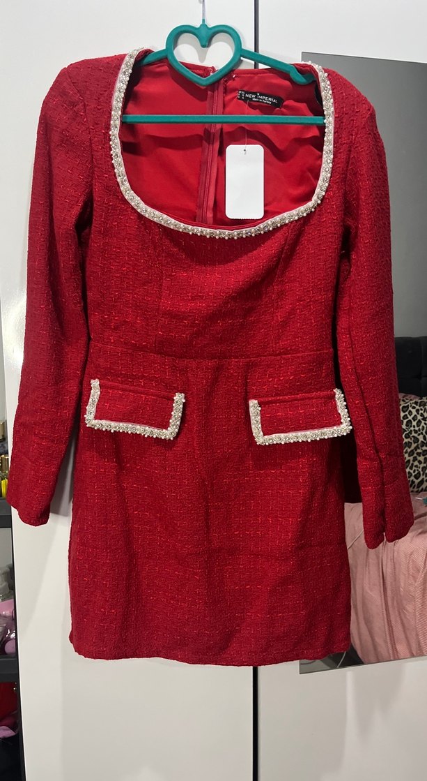 Kırmızı Mini Elbise ofis şık - Görsel 2