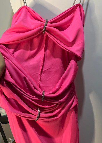 Pembe göğüs detaylı Uzun Abiye Elbise - Görsel 2