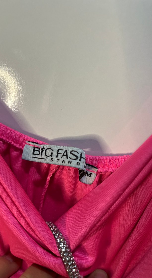 Pembe göğüs detaylı Uzun Abiye Elbise - Görsel 3