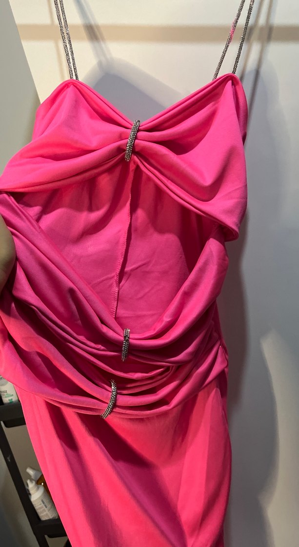 Pembe göğüs detaylı Uzun Abiye Elbise - Görsel 2