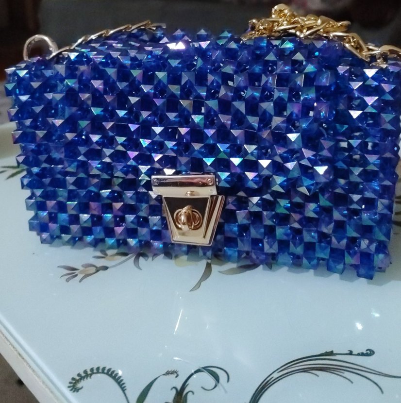 Mavi boncuk Kadın Çantası. isteğe göre istenilen renkte yapılır - Görsel 2