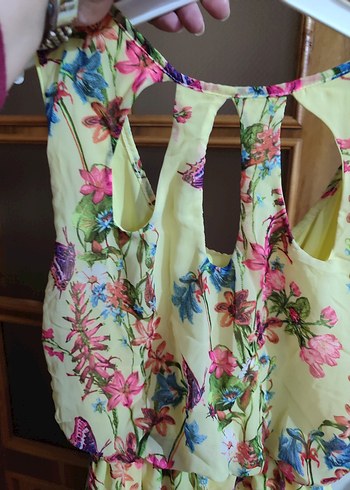 Renkli Bohem Desenli Midi Elbise sırt detaylı - Görsel 2