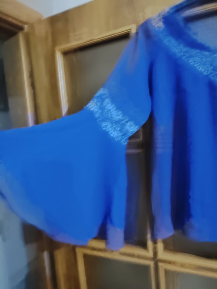 Dantel Detaylı Mavi ön arka V Yaka Bohem Bluz - Görsel 2