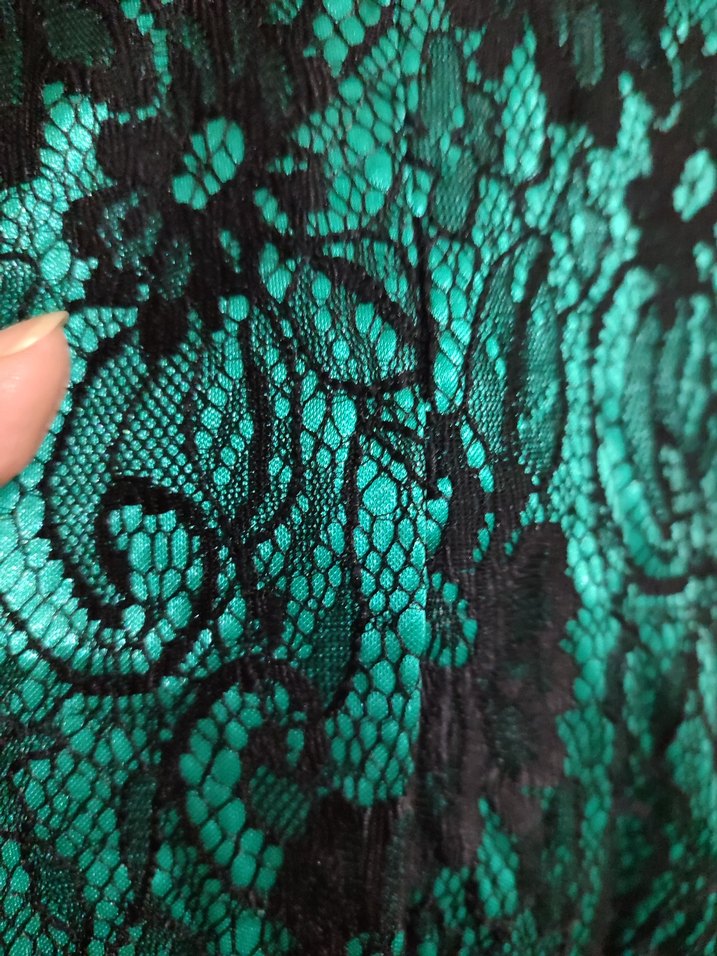 Dantel Detaylı Uzun Turkuaz Elbise. Özel dikim - Görsel 3