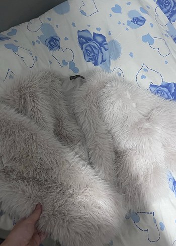 Stradivarius Gri Kadın Suni Kürk Midi Ceket