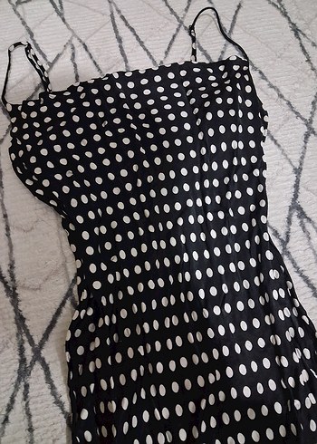 Zara Puantiyeli Saten Midi Elbise - Degaje Yaka (Etiketsiz) - Görsel 3