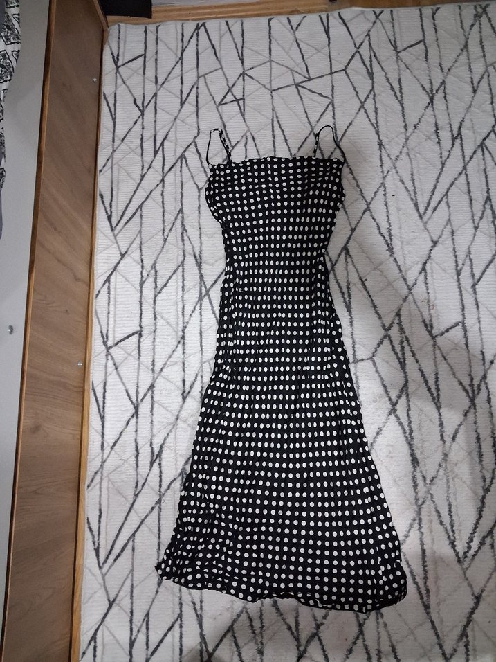 Zara Puantiyeli Saten Midi Elbise - Degaje Yaka (Etiketsiz) - Görsel 4