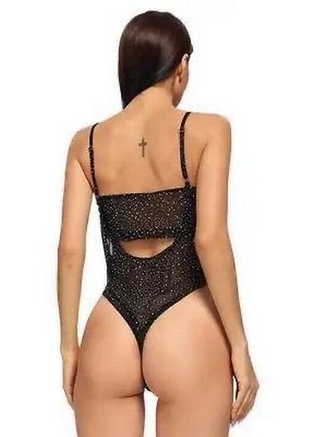 Taş Detaylı Siyah Vücut Çorabı - Görsel 2