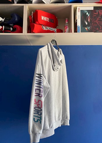 Gri Kapüşonlu Oversize Sweatshirt - Görsel 3