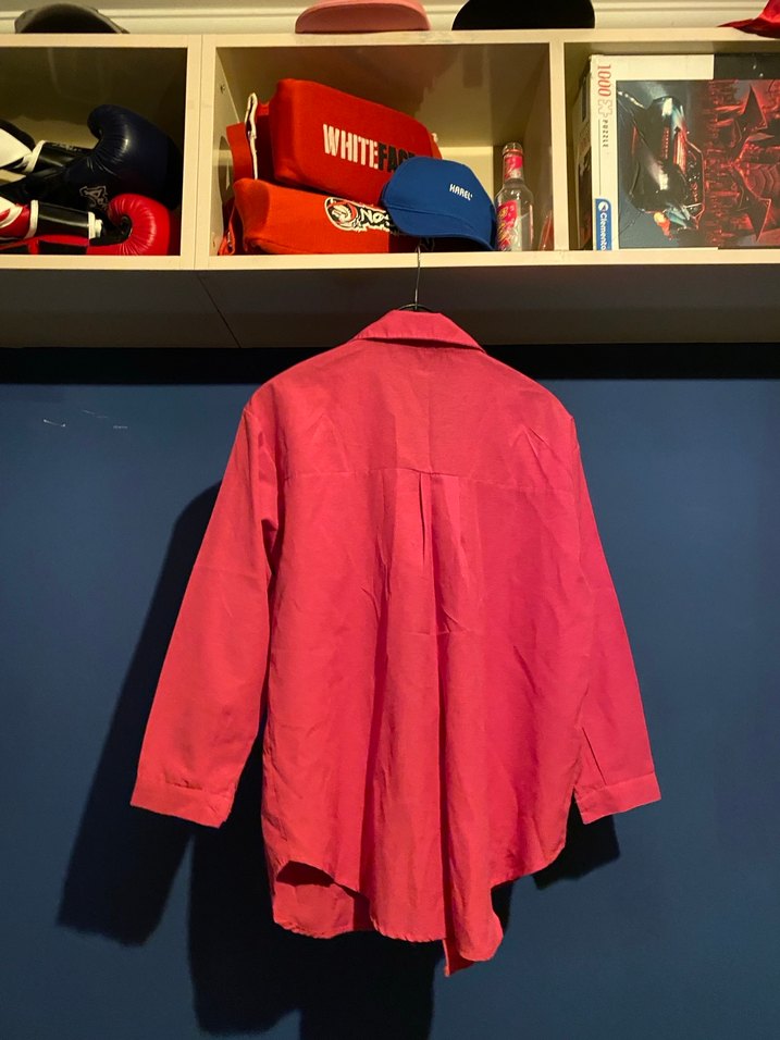 pembe oversize kalıp kadın gömlek - Görsel 2