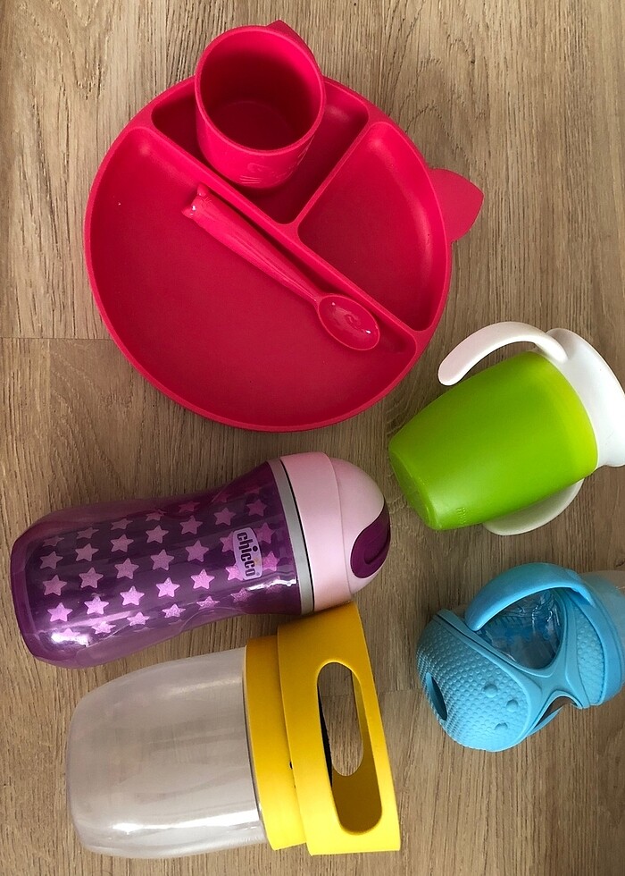 Bebek tabak , kaşık, bardak silikon / chico marka prpitlı bardak - Görsel 3
