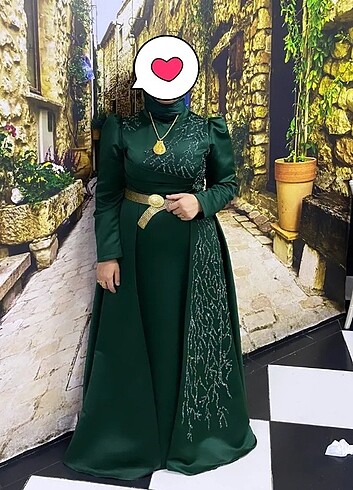 44 beden şal dahil zümrüt yeşili abiye 