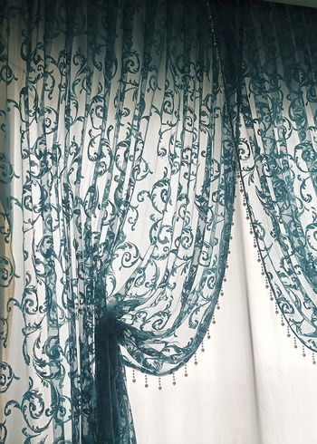 Turkuaz Nakışlı Bohem Tül Perde - Görsel 2
