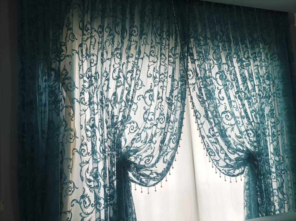 Turkuaz Nakışlı Bohem Tül Perde - Görsel 2