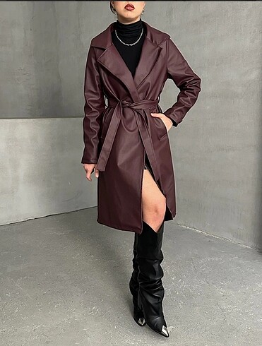 LESA UZUN DERİ CEKET-BORDO