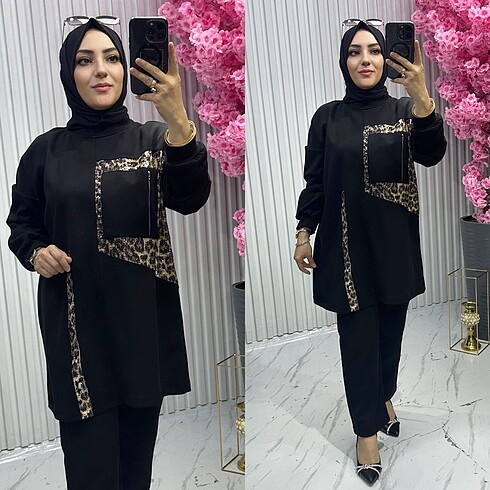 Leopar desenli eşofman takımı