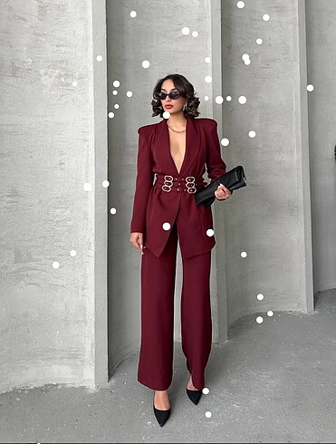 Zara ÜÇ KEMERLİ BLAZER TAKIM-bordo