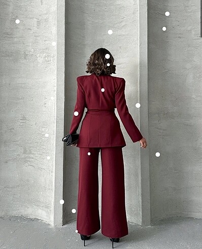 m Beden bordo Renk ÜÇ KEMERLİ BLAZER TAKIM-bordo