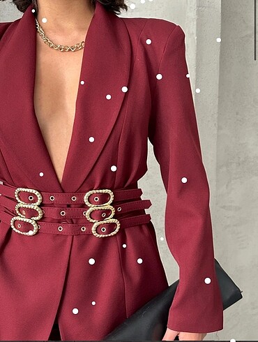 m Beden ÜÇ KEMERLİ BLAZER TAKIM-bordo