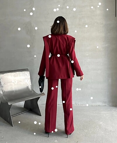 l Beden bordo Renk KUŞAKLI OVERSİZE BLAZER CEKET