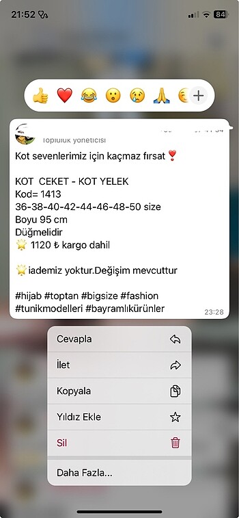 36 Beden mavi Renk Kot yelek