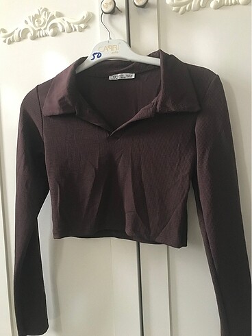 Polo yaka crop bluz