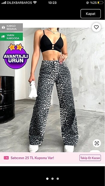 m Beden Leopar desenli pantolon