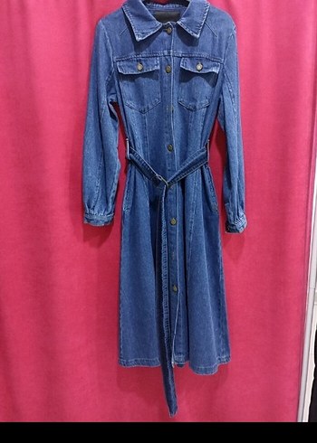 Diğer Kadın Uzun Mavi Denim Ceket