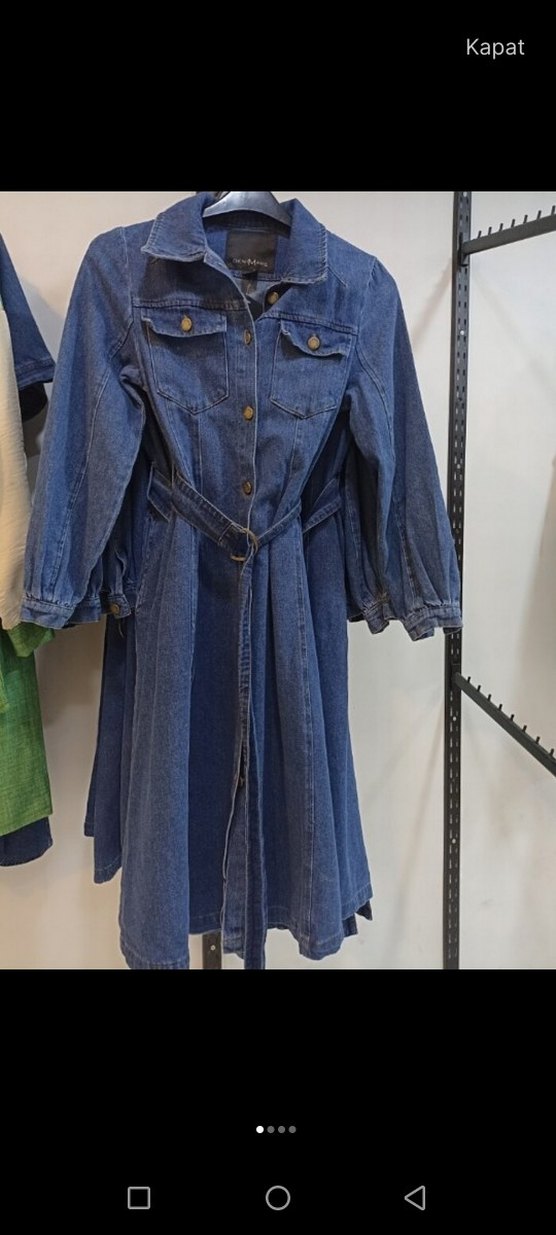 Kadın Uzun Mavi Denim Ceket - Görsel 3