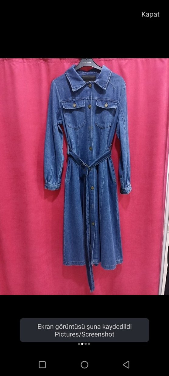 Kadın Uzun Mavi Denim Ceket - Görsel 2