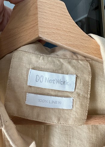 Bej Keten Uzun V Yaka Salaş Elbise Network - Görsel 5