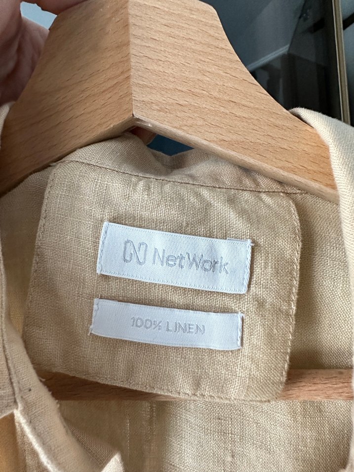 Bej Keten Uzun V Yaka Salaş Elbise Network - Görsel 5