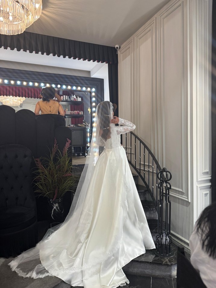 Labianca İnci Detaylı Uzun Kollu Beyaz Gelinlik - Görsel 2