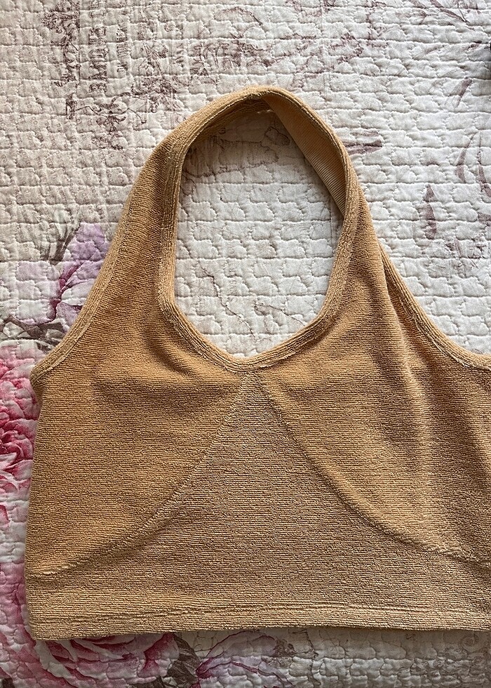 Küf Vintage havlu kumaş crop top - Görsel 4