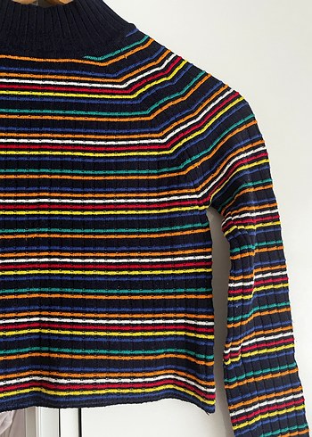 Zara Çok Renkli Çizgili crop kazak - Görsel 4