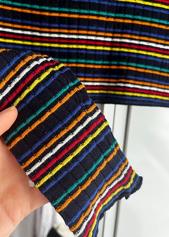 Zara Çok Renkli Çizgili crop kazak - Görsel 5