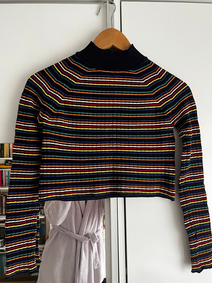 Zara Çok Renkli Çizgili crop kazak - Görsel 2