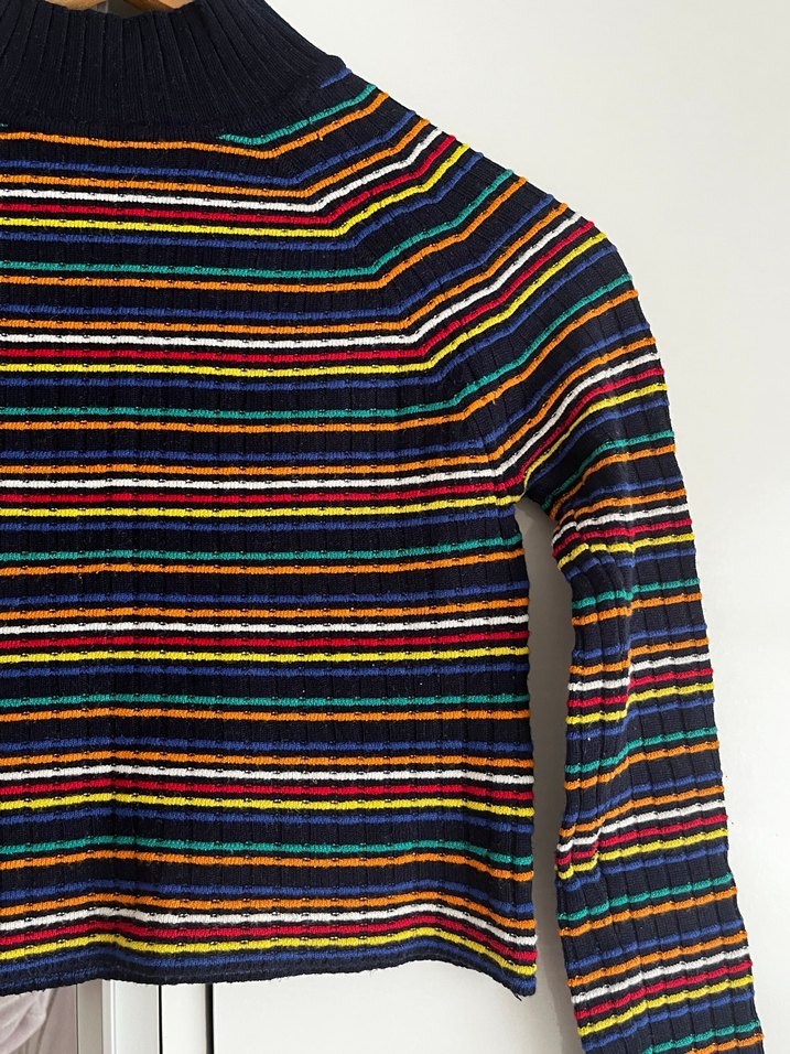 Zara Çok Renkli Çizgili crop kazak - Görsel 4