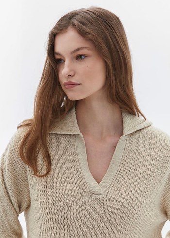 OXXO Bej V Yakalı Triko Kadın Kazak - Görsel 3