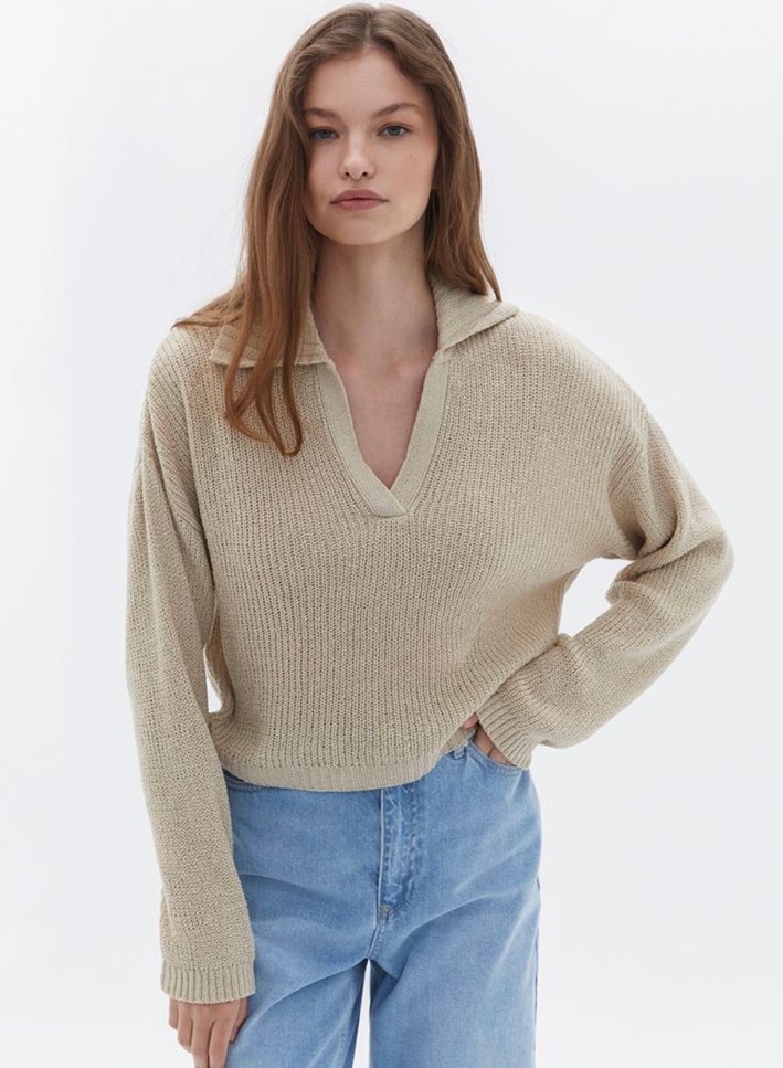 OXXO Bej V Yakalı Triko Kadın Kazak - Görsel 2