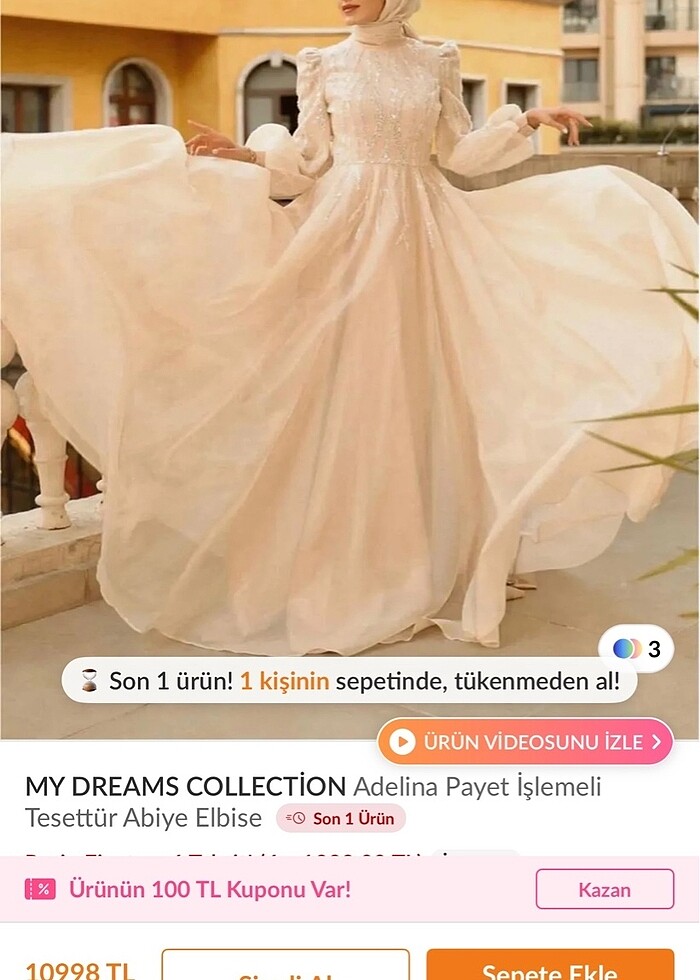 Payet işlemeli tesettür abiye elbise - Görsel 3