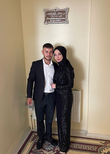 Siyah Uzun Kollu pul payet Abiye Elbise