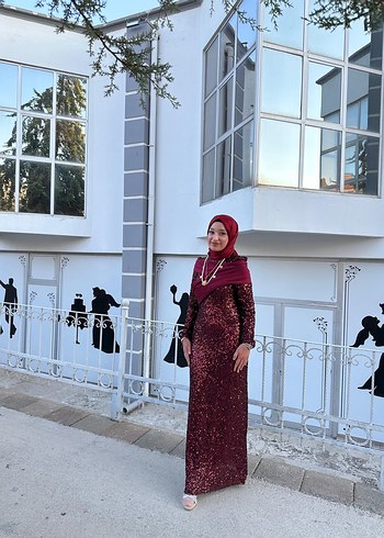 Abiye Bordo Uzun Abiye Elbise, Drapeli, Straplez